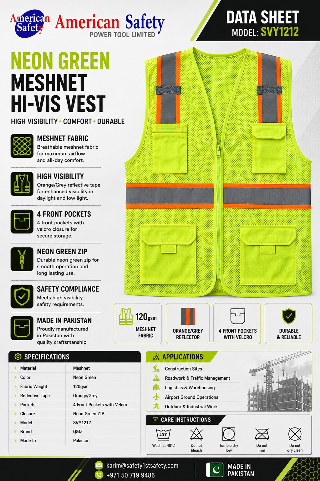 Neon Green Meshnet Hi-Vis Safety Vest SVY1212 - Image 2