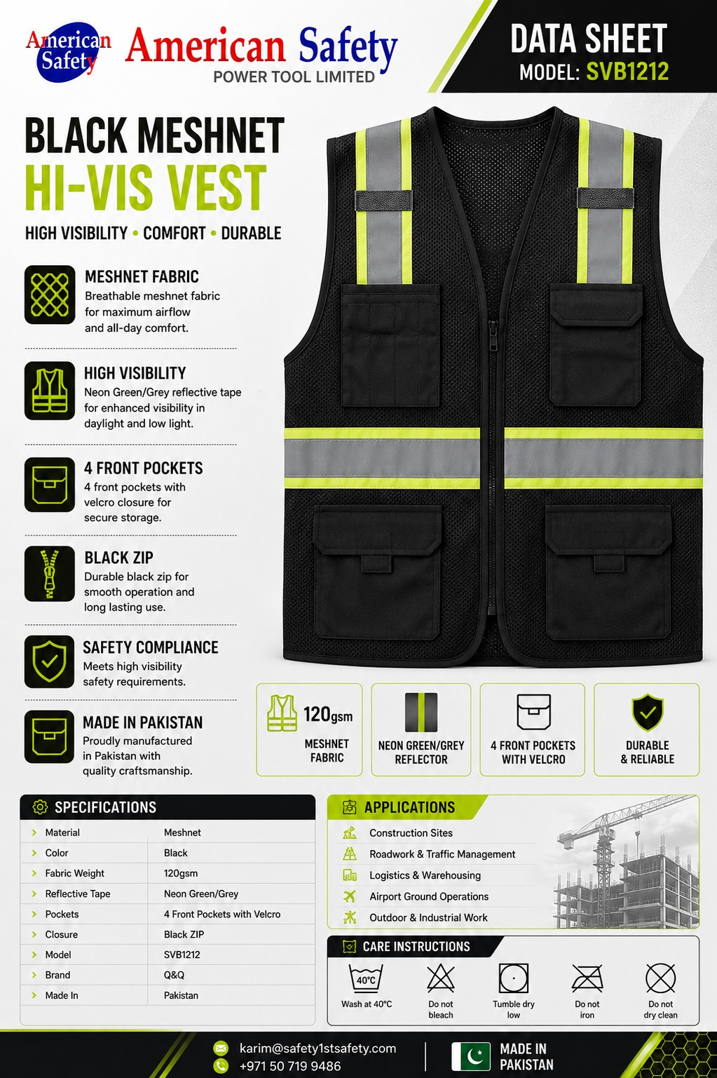 Black Meshnet Hi-Vis Safety Vest SVB1212 - Image 2