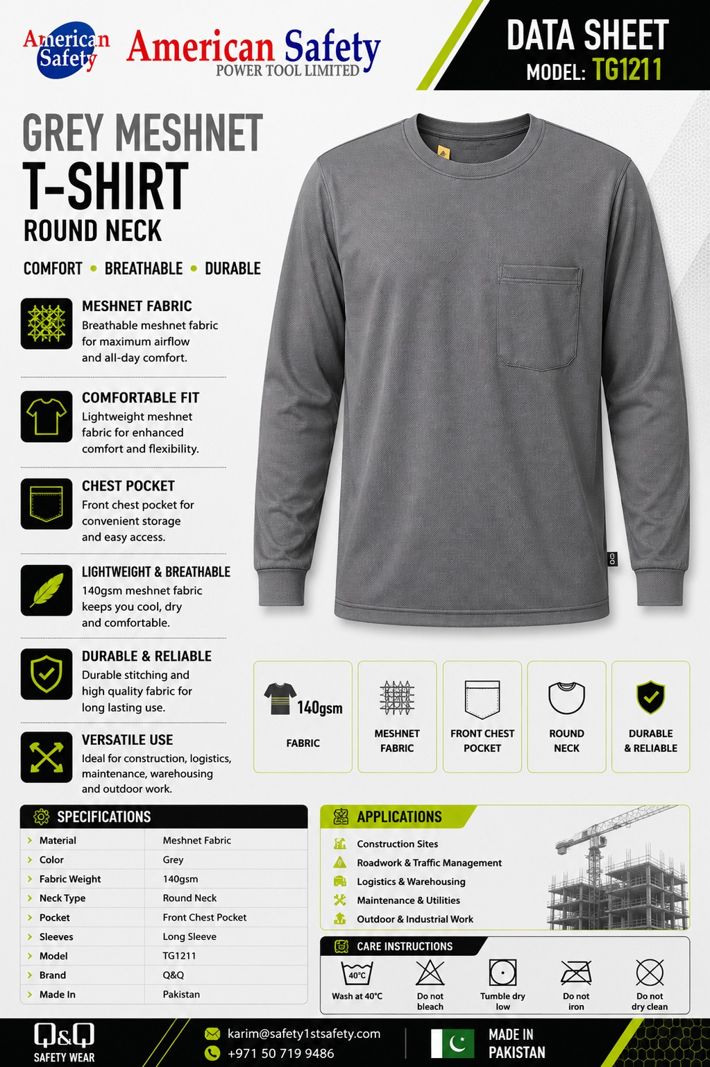 Grey Meshnet T-Shirt Round Neck TG1211 - Image 2