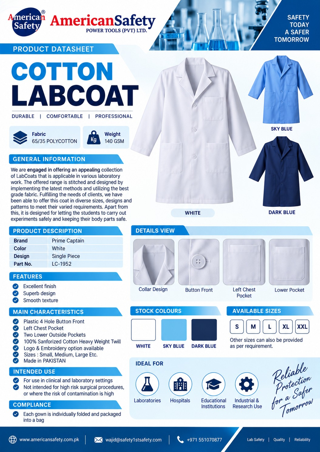 Cotton Lab Coat LC-1952 – 65/35 Polycotton, 140 GSM - Image 2